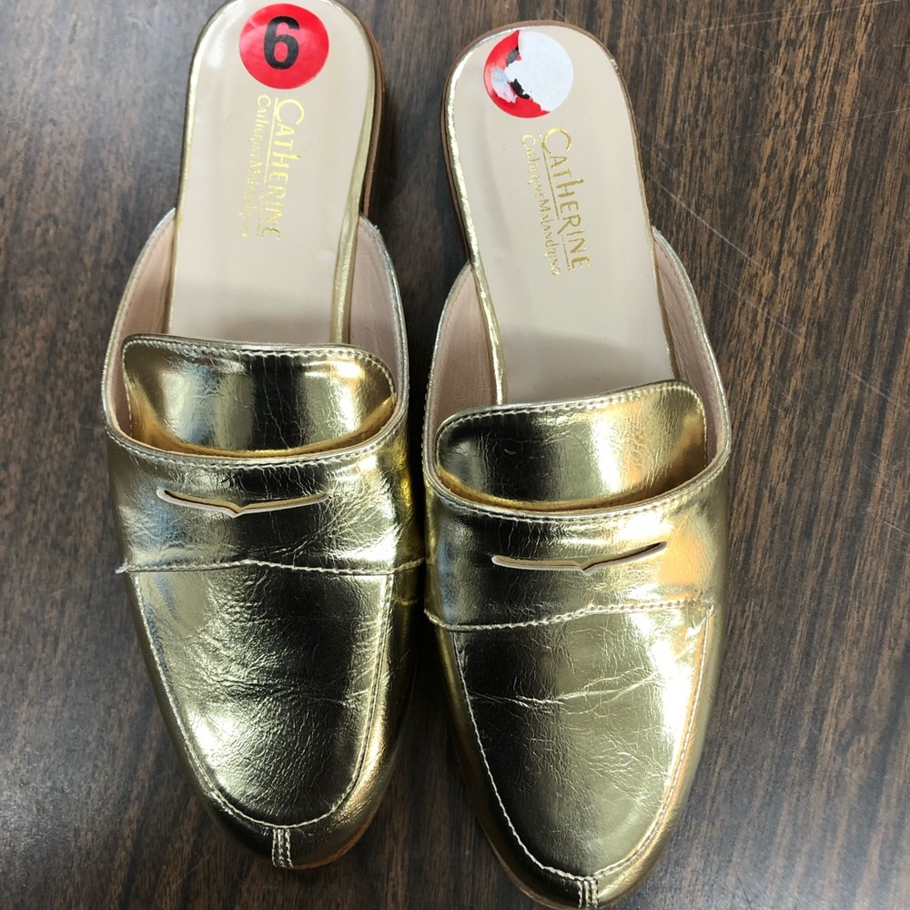 CATHERINE‎ MALANDRINO GOLD SLIP ON SHOES 6